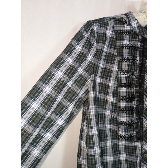 J. Crew Button Down M Women's Green Tartan Plaid Beaded Lace Trim Long Sleeve - Picture 3 of 9